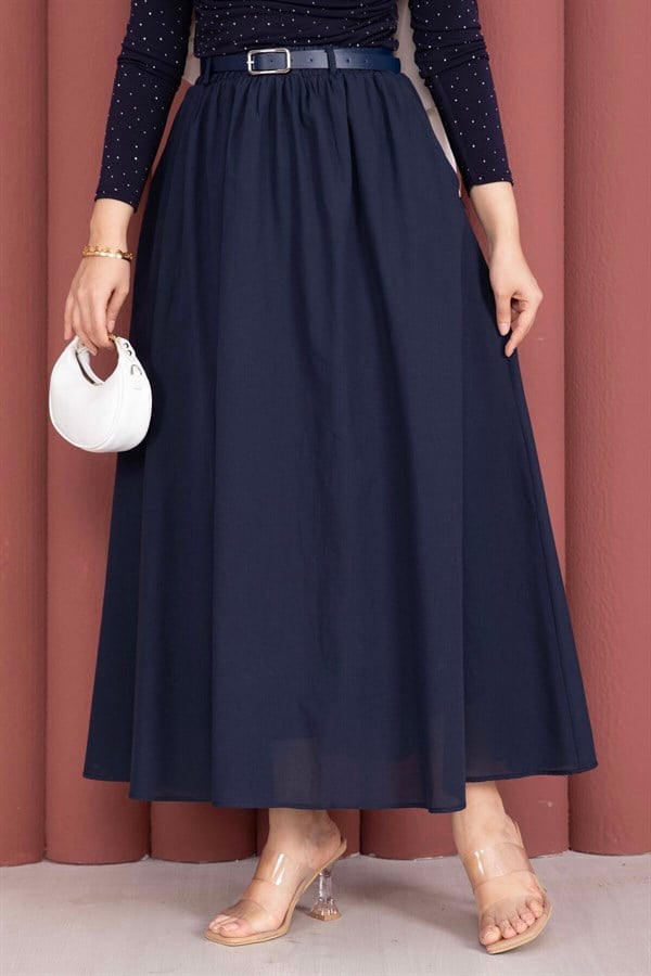 Navy Blue Sporty Summer Skirt with Belt and Pockets
