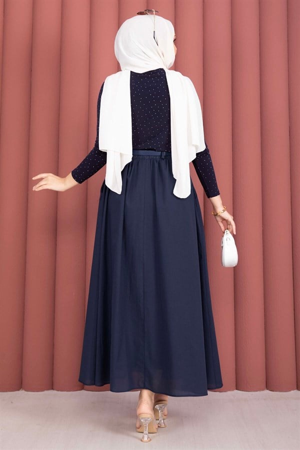 Navy Blue Sporty Summer Skirt with Belt and Pockets