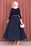Navy Blue Sporty Summer Skirt with Belt and Pockets