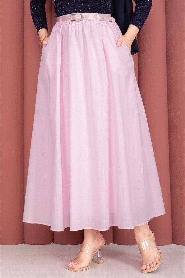 Pink Sporty Summer Skirt with Belt and Pockets
