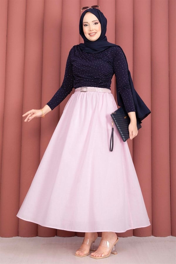 Pink Sporty Summer Skirt with Belt and Pockets