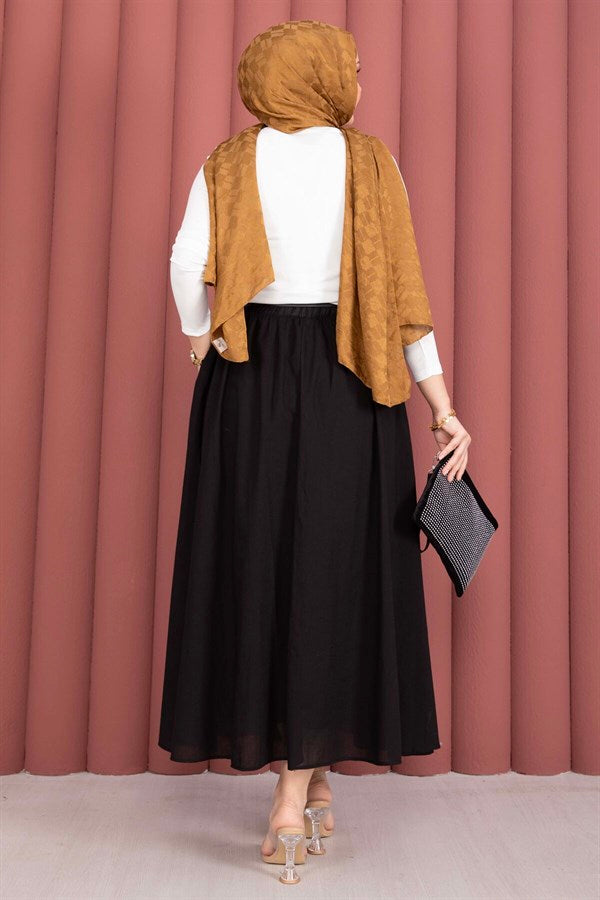 Black Sporty Summer Skirt with Belt and Pockets