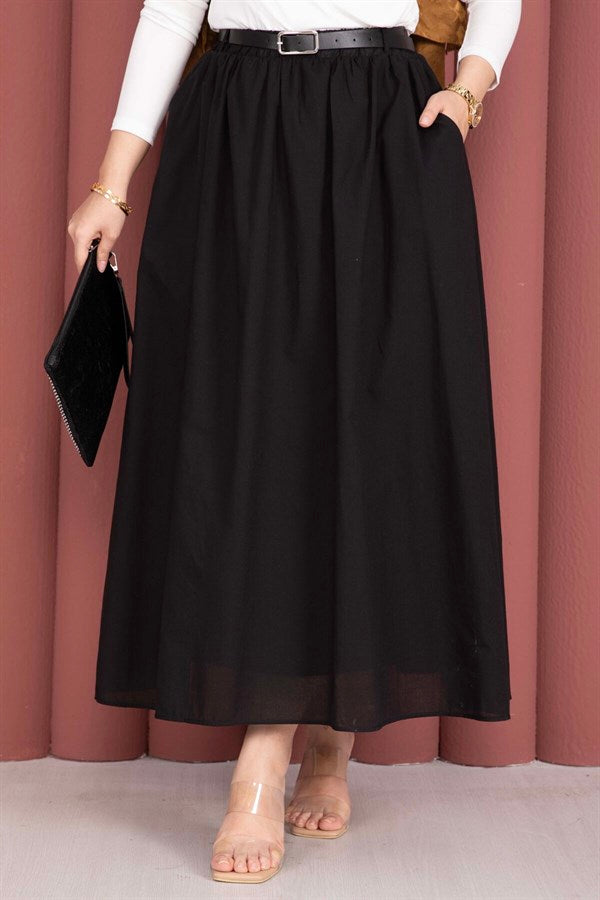 Black Sporty Summer Skirt with Belt and Pockets