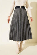 Navy Blue Elastic Waist Pleated Skirt