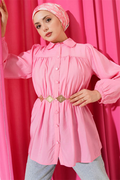 Pink Shirt with Elastic Waist Detail