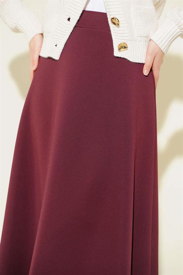 Burgundy Flared Scuba Skirt with Elastic Waist Detail