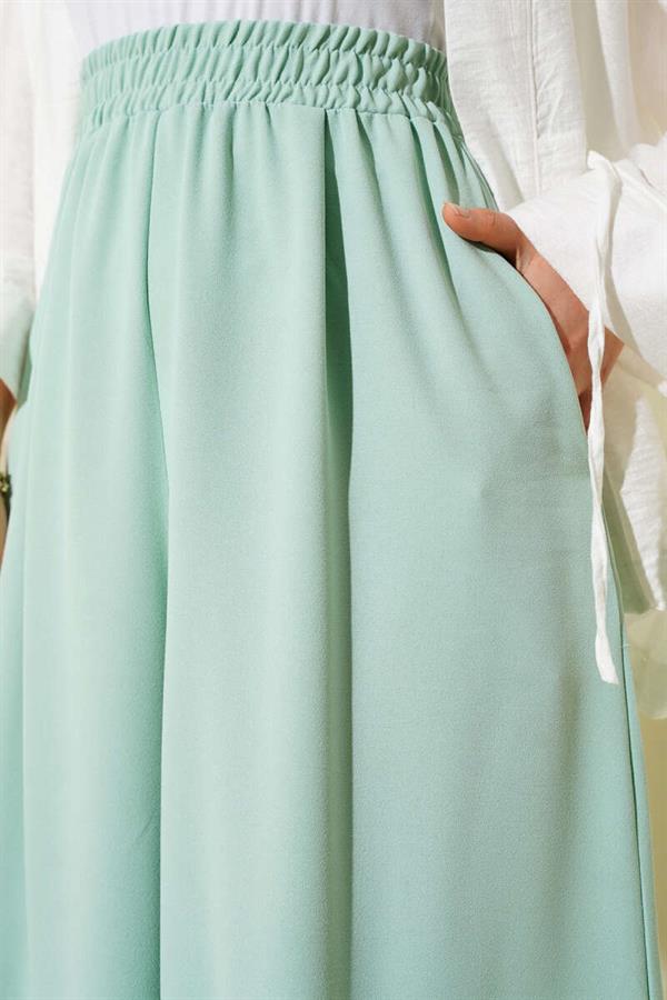 Casual Trousers with Elastic Waist Detail, Mint