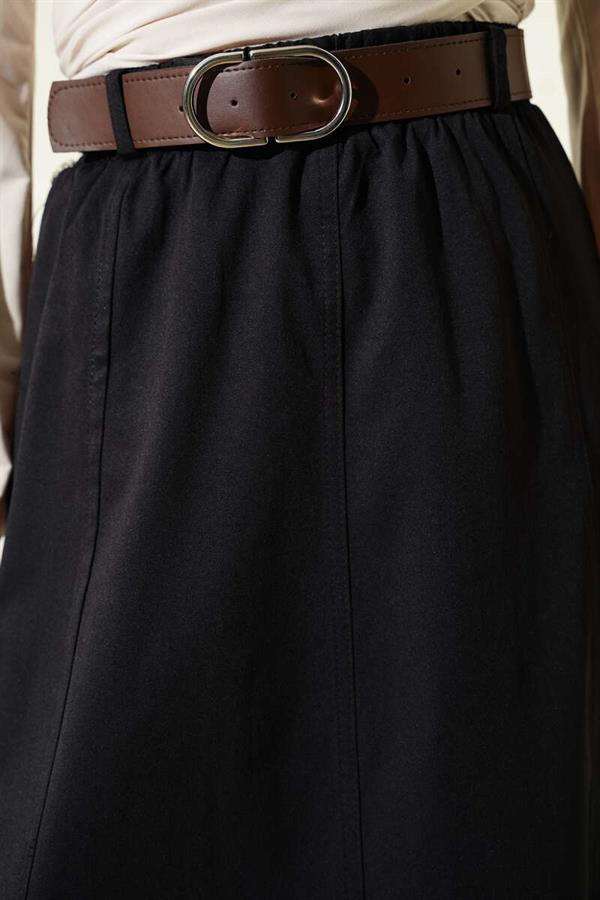 Basic Flared Skirt with Elastic Waist, Black
