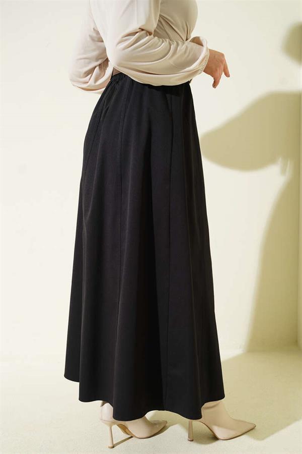 Basic Flared Skirt with Elastic Waist, Black
