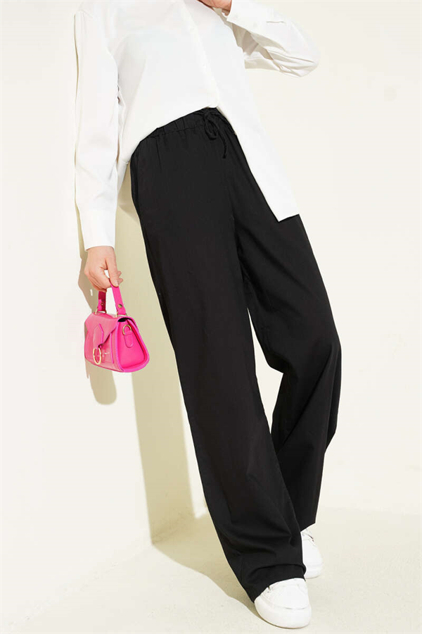 Basic Palazzo Pants with Elastic Waistband, Black