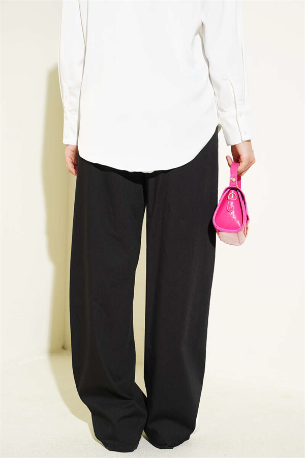 Basic Palazzo Pants with Elastic Waistband, Black