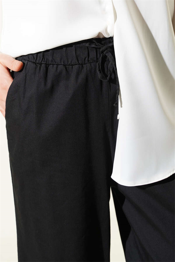 Basic Palazzo Pants with Elastic Waistband, Black