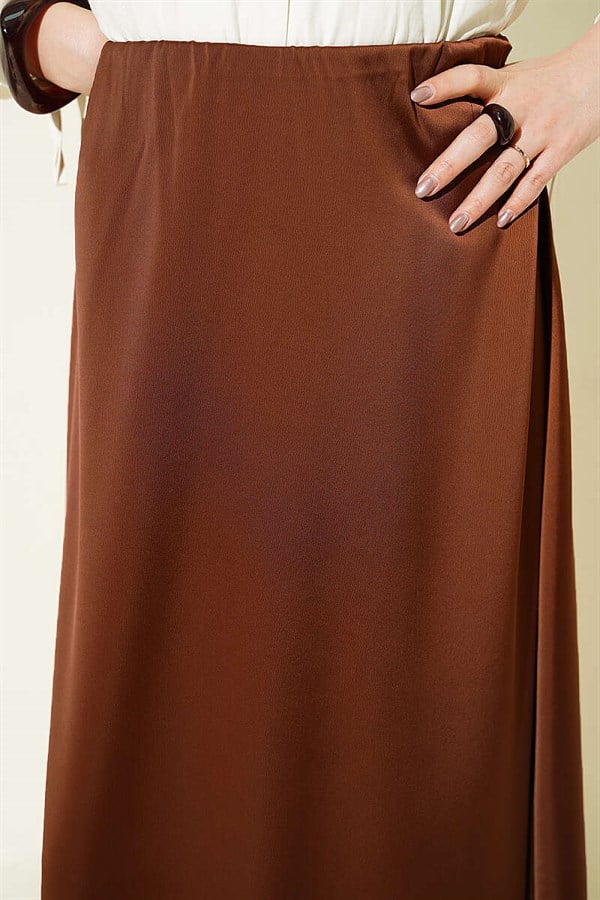Basic Satin Skirt with Elastic Waistband, Brown