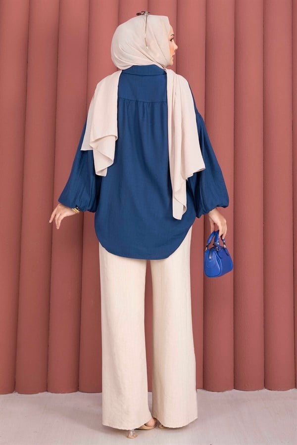 Elasticated Waist Wide Leg Trousers Beige