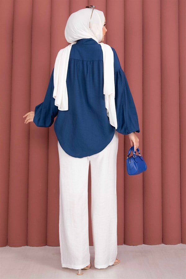 Elastic Waist Wide Leg Trousers White