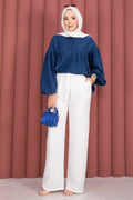 Elastic Waist Wide Leg Trousers White