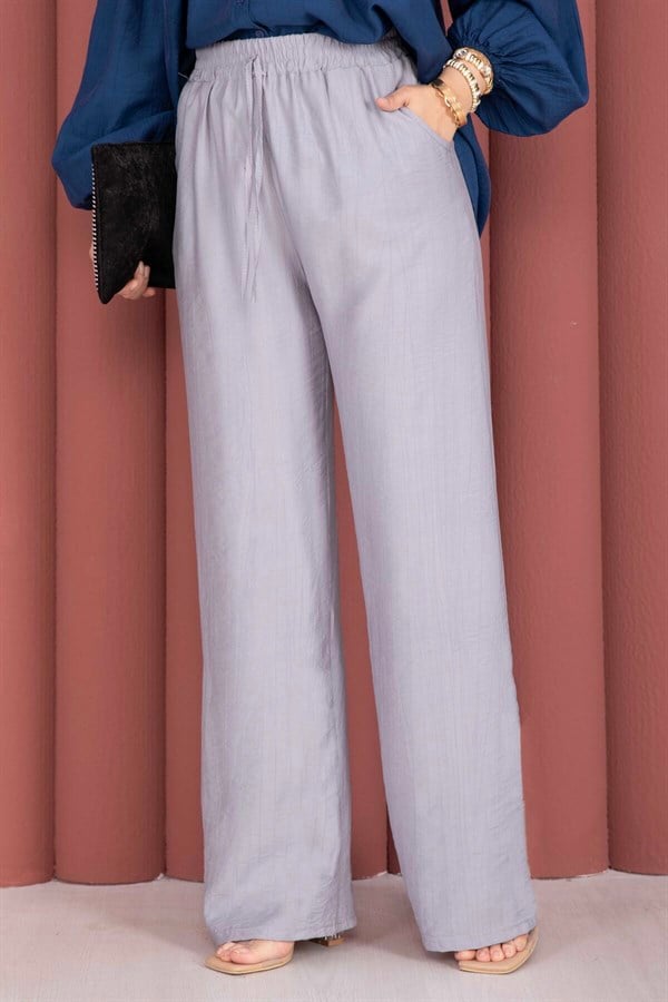 Grey Wide Leg Trousers with Elastic Waistband