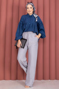 Grey Wide Leg Trousers with Elastic Waistband