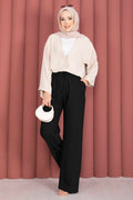 Black Wide Leg Trousers with Elastic Waistband