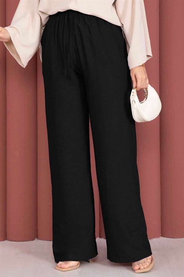 Black Wide Leg Trousers with Elastic Waistband