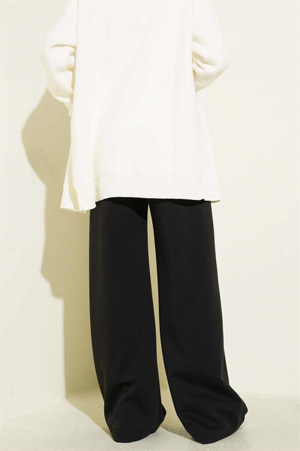 Elastic Waist Wide Leg Trousers Black