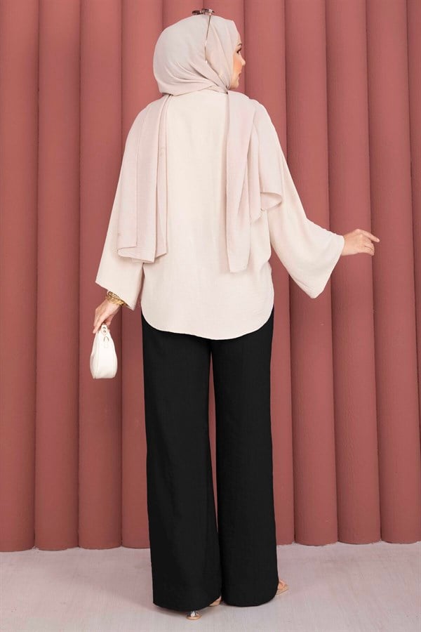 Black Wide Leg Trousers with Elastic Waistband