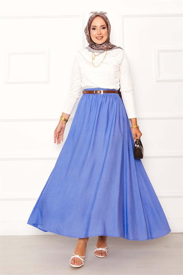 Elastic Waist Pocket Detailed Skirt Baby Blue