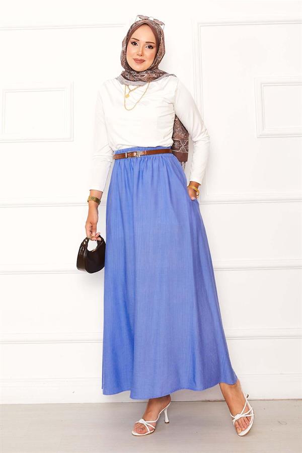 Elastic Waist Pocket Detailed Skirt Baby Blue