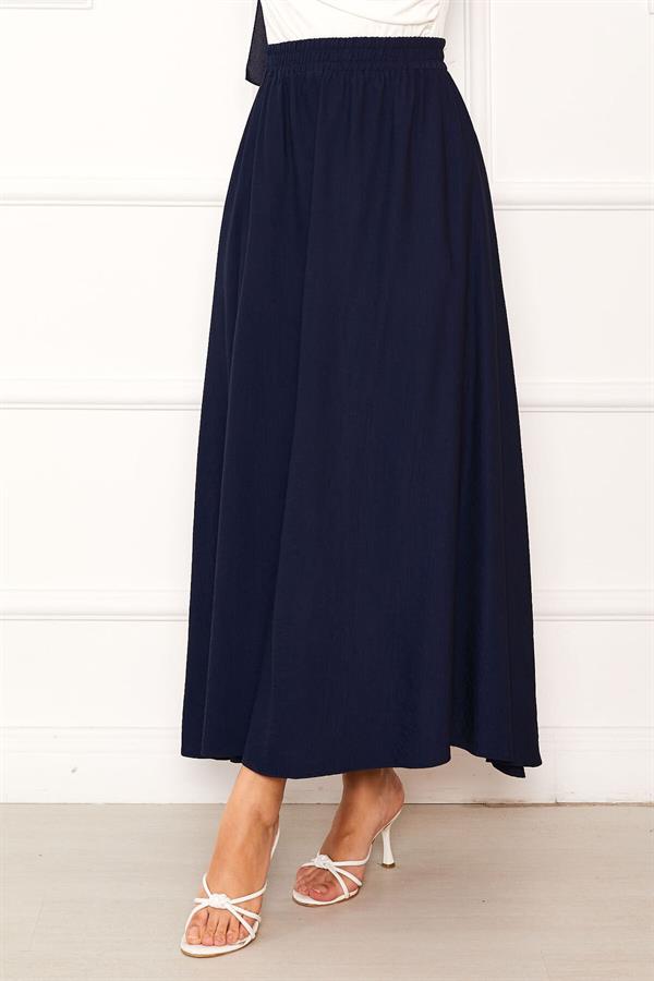 Elastic Waist Pocket Detailed Skirt Navy Blue