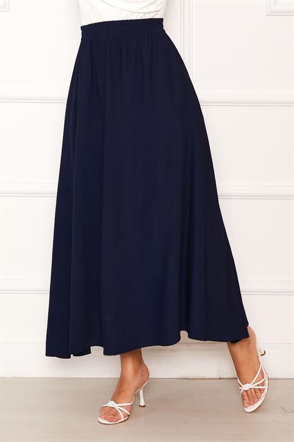 Elastic Waist Pocket Detailed Skirt Navy Blue
