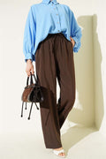 Modal Trousers with Elastic Waist and Pockets, Brown