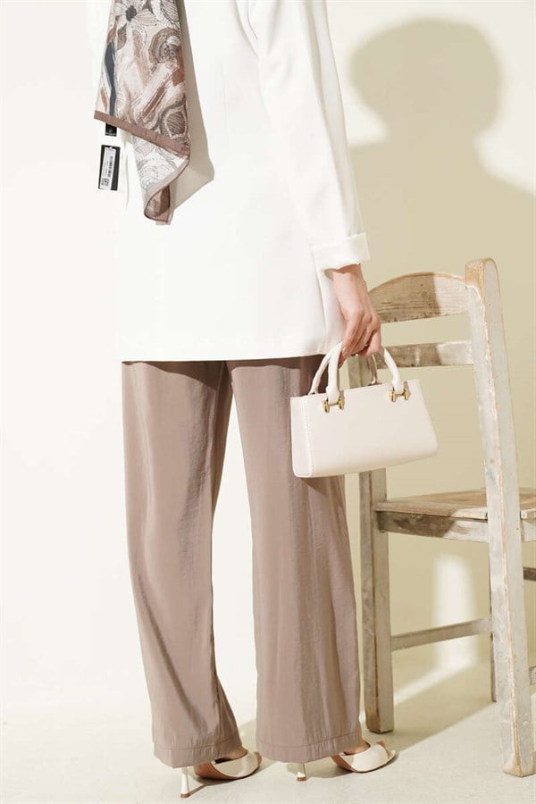 Modal Trousers with Elastic Waist and Pockets, Mink Color