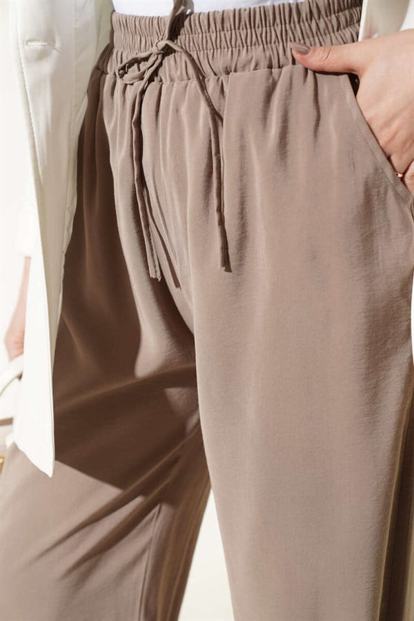 Modal Trousers with Elastic Waist and Pockets, Mink Color