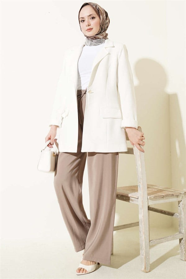 Modal Trousers with Elastic Waist and Pockets, Mink Color