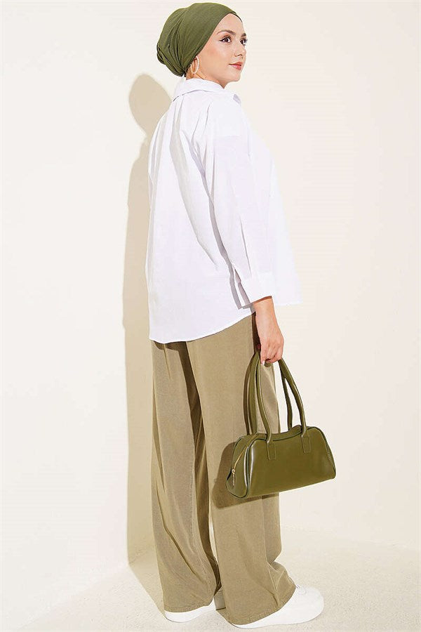 Tencel Pants with Elastic Waist and Pockets, Khaki
