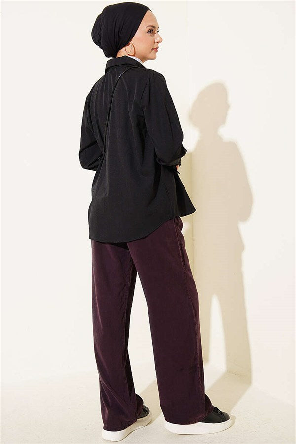 Tencel Trousers with Elastic Waist and Pockets, Plum