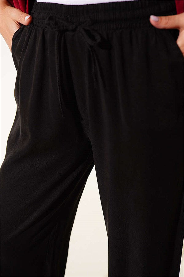 Elastic Waist, Pocketed Tencel Trousers, Black