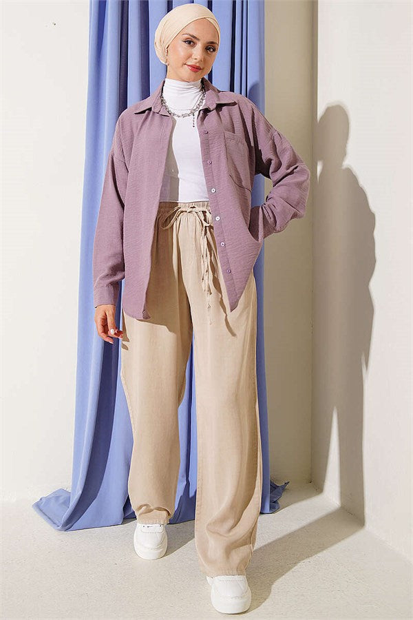Tencel Pants with Elastic Waist and Pockets (Stone)
