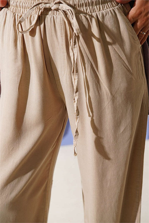 Tencel Pants with Elastic Waist and Pockets (Stone)