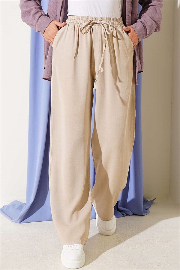 Tencel Pants with Elastic Waist and Pockets (Stone)
