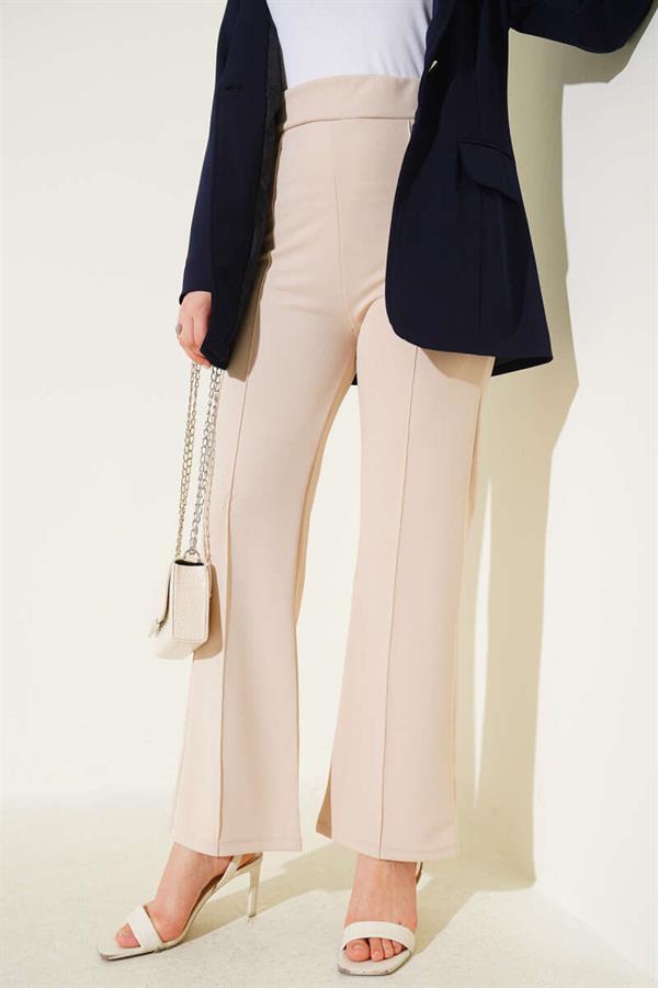 Elastic Waistband Trousers Beige