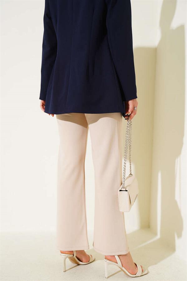 Elastic Waistband Trousers Beige