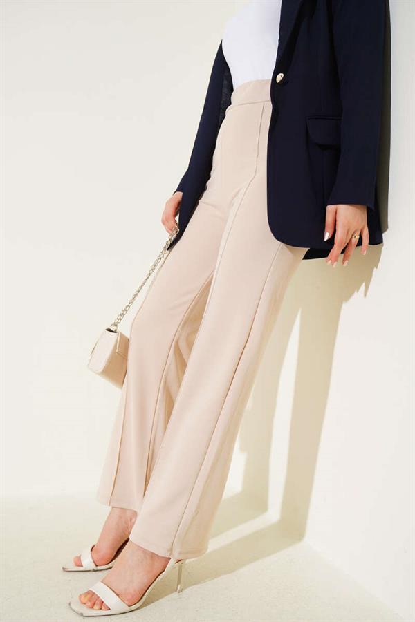Elastic Waistband Trousers Beige
