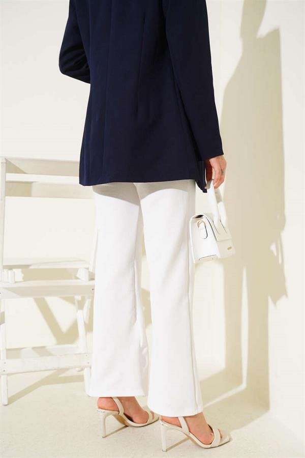 Elastic Waistband Trousers White