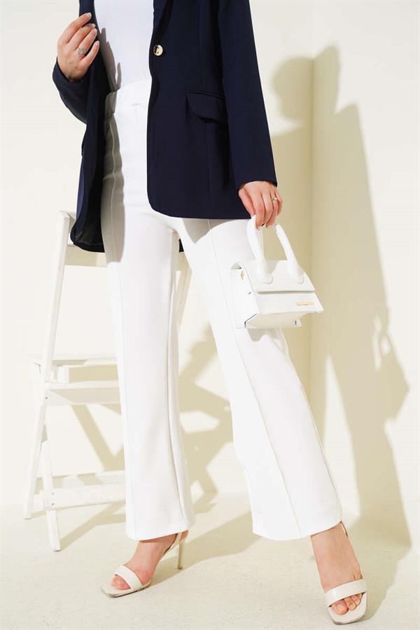 Elastic Waistband Trousers White