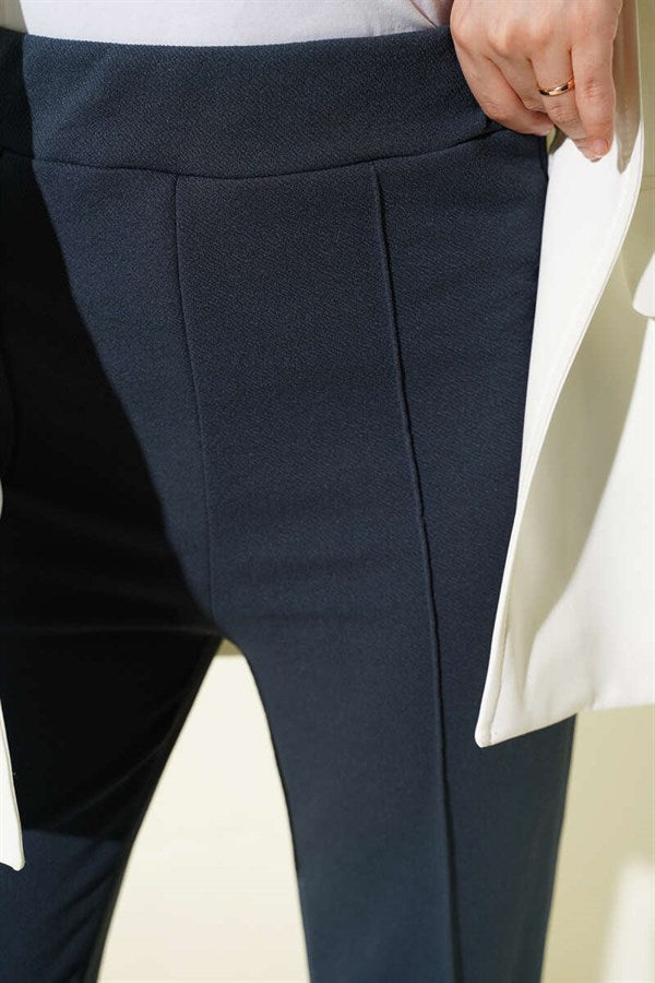 Elastic Waistband Trimmed Trousers, Smoke Grey