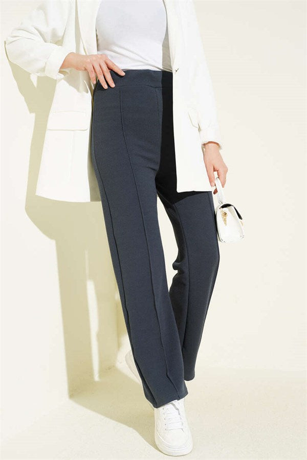 Elastic Waistband Trimmed Trousers, Smoke Grey