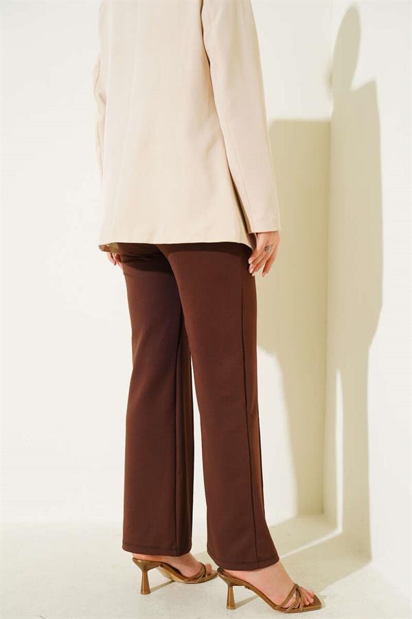 Elastic Waistband Trousers Brown