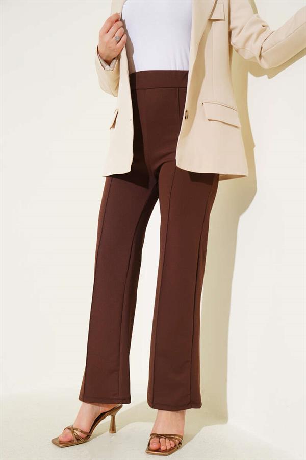 Elastic Waistband Trousers Brown