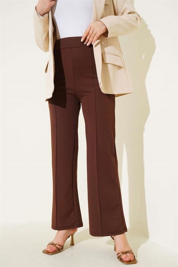 Elastic Waistband Trousers Brown
